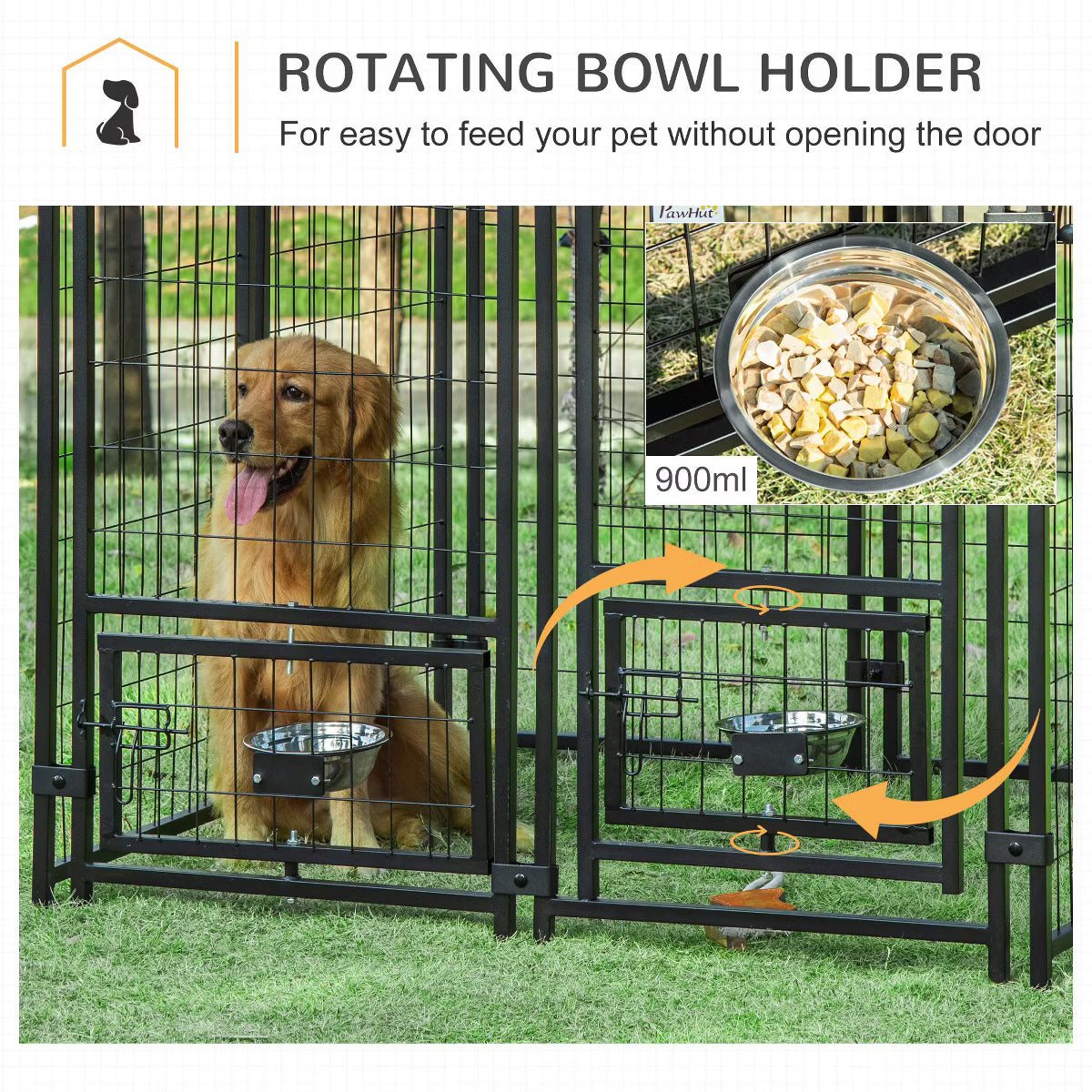 Outdoor Dog Kennel with Rotating Bowl Holders