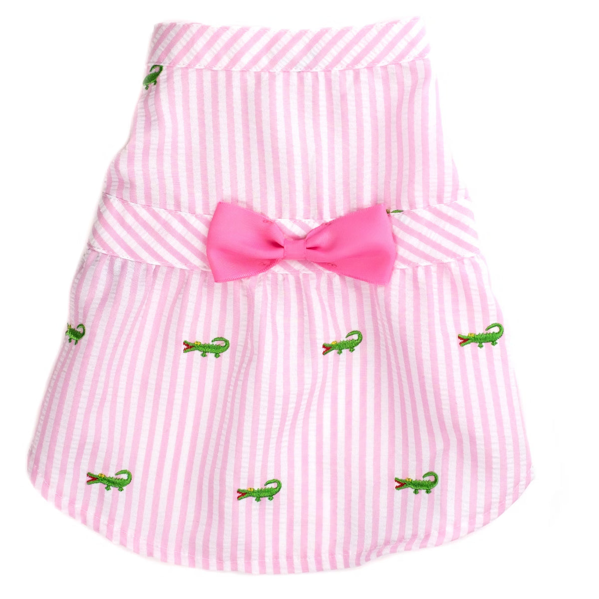 Embroidered Alligator Stripe Seersucker Adjustable Pet Dress