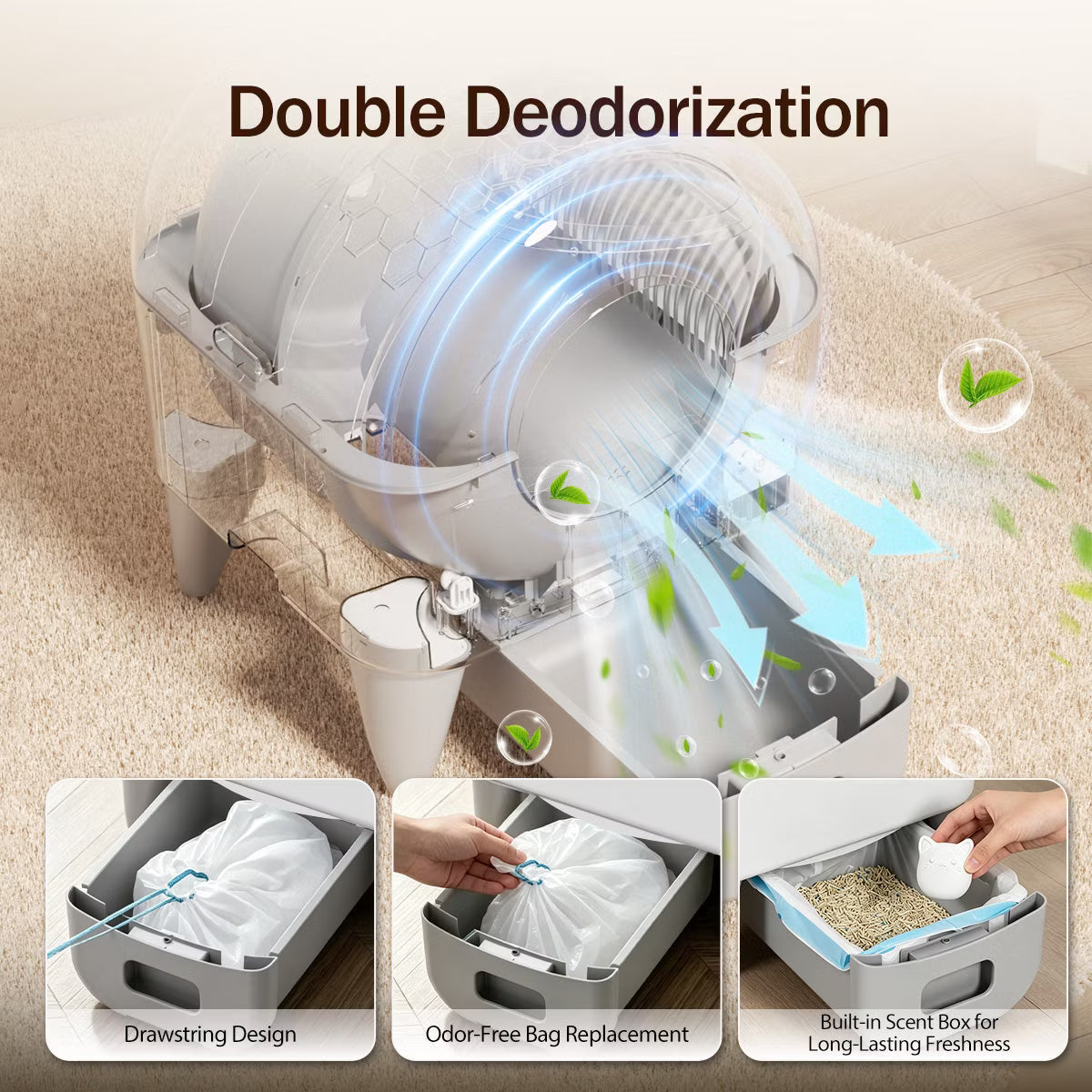 95L Self Cleaning Automatic Cat Litter Box, White.