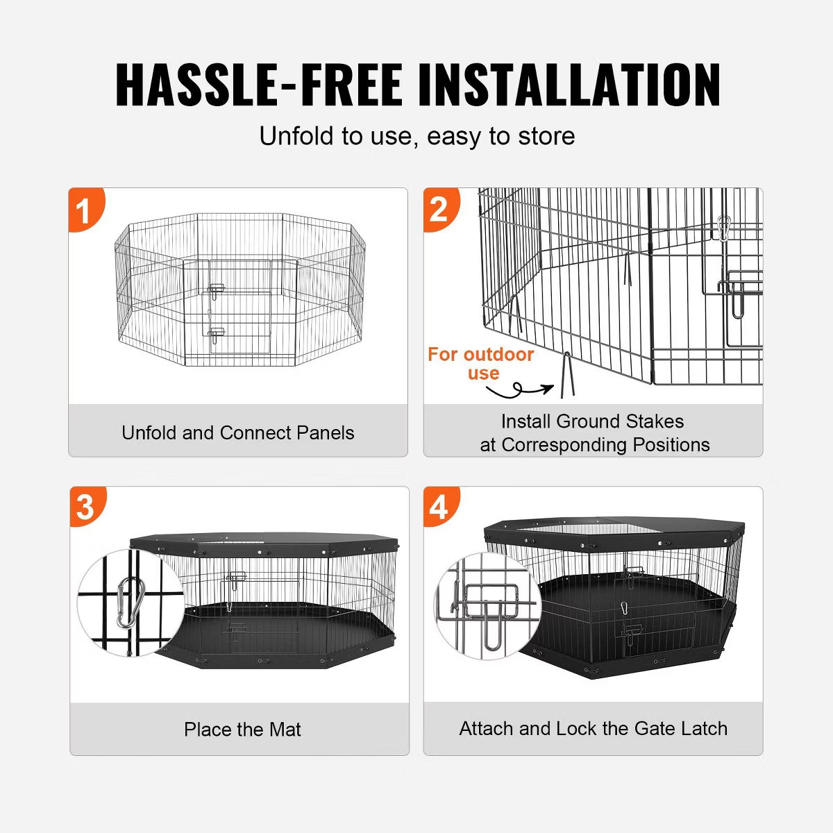 8 Panel Foldable Metal Exercise Pen, Top Cover & Bottom Pad, 24" H Indoor Outdoor Fence