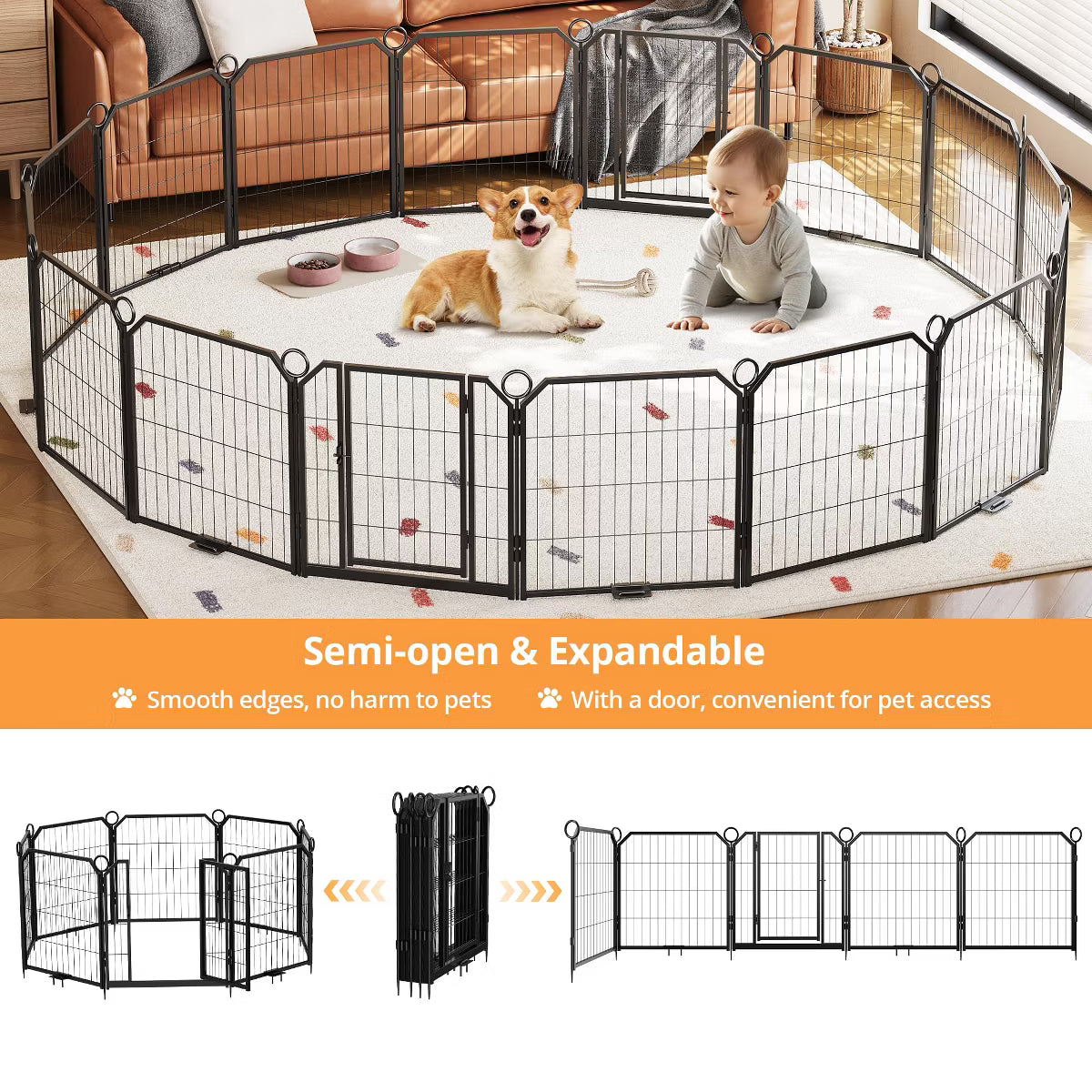 16 Panel Metal Dog Playpen – Portable Exercise Pen with Gate
