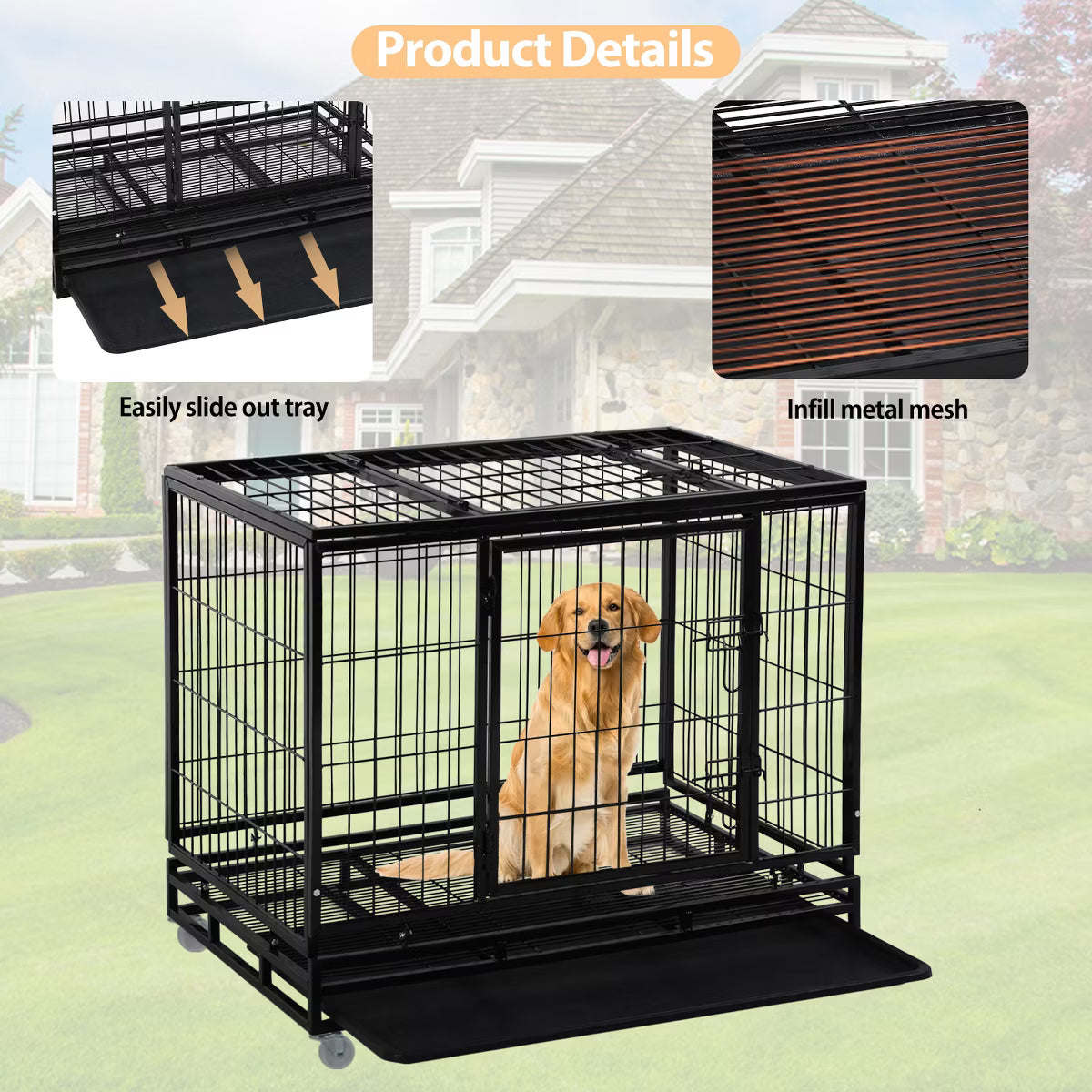 42 Inch Dog Crate Heavy Duty Dog Kennel Indoor Outdoor