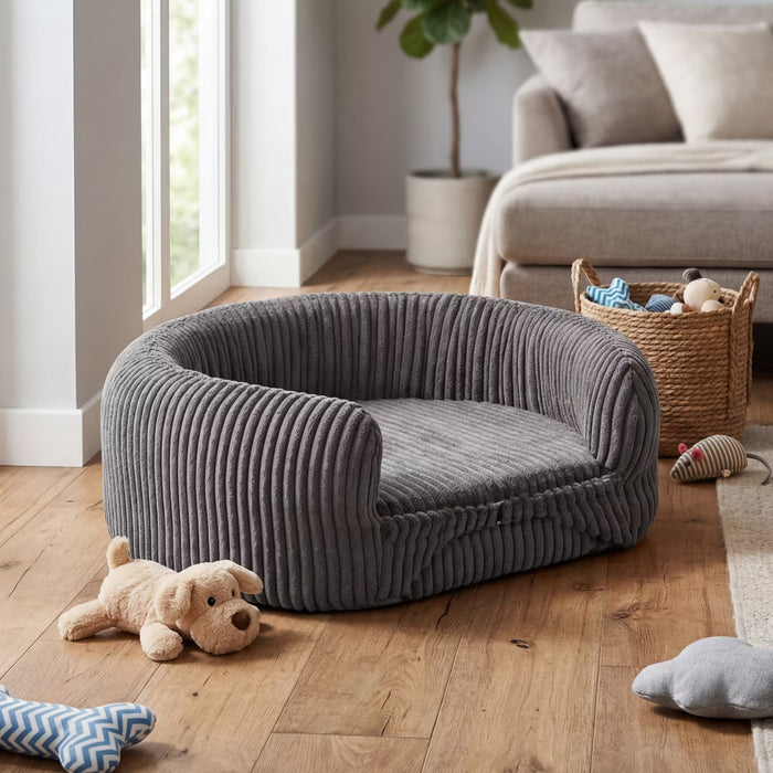 Furniture Style Black Corduroy Elevated Dog Couch Bed For Dogs Up To 70 lbs,