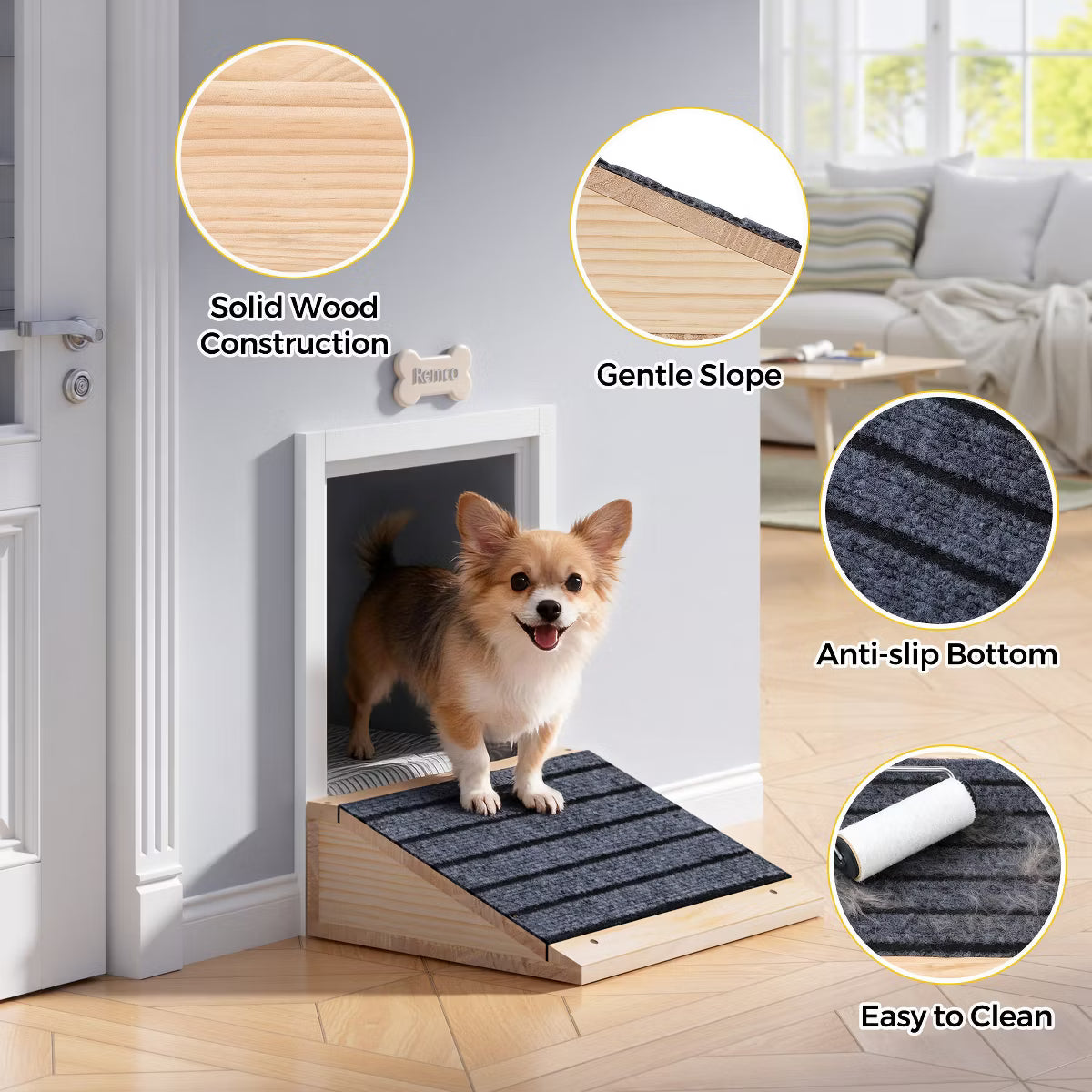 Wooden Dog Stairs with Nonslip Surface