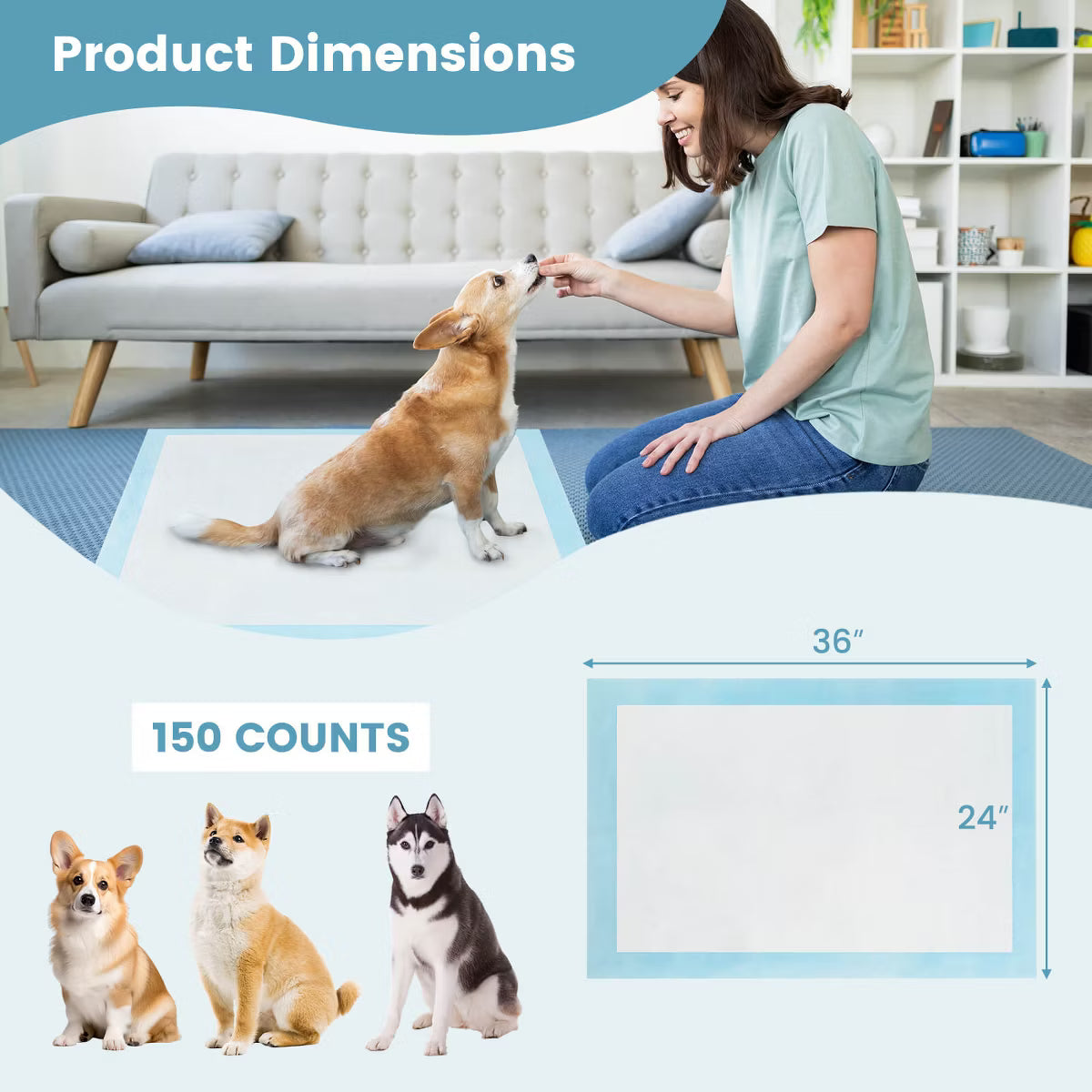 150 PCS 36" x 24" Puppy Pet Pads Dog Cat Wee Pee Piddle Pad training
