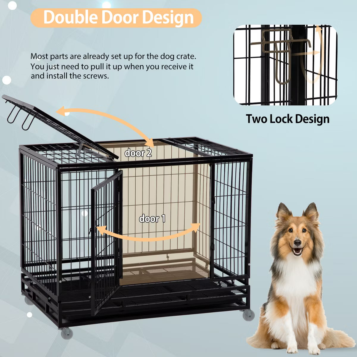 42 Inch Dog Crate Heavy Duty Dog Kennel Indoor Outdoor