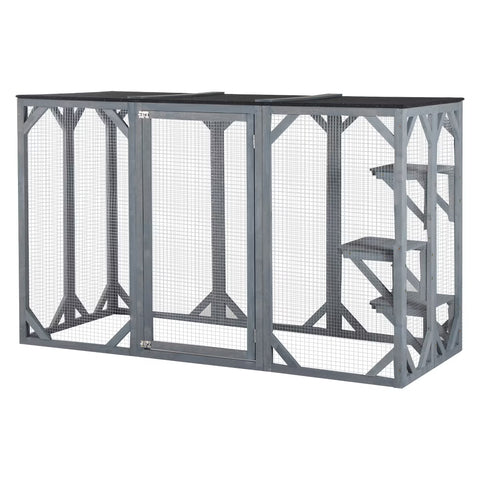 Large Wooden Outdoor Cat House with 3 Jumping Platforms