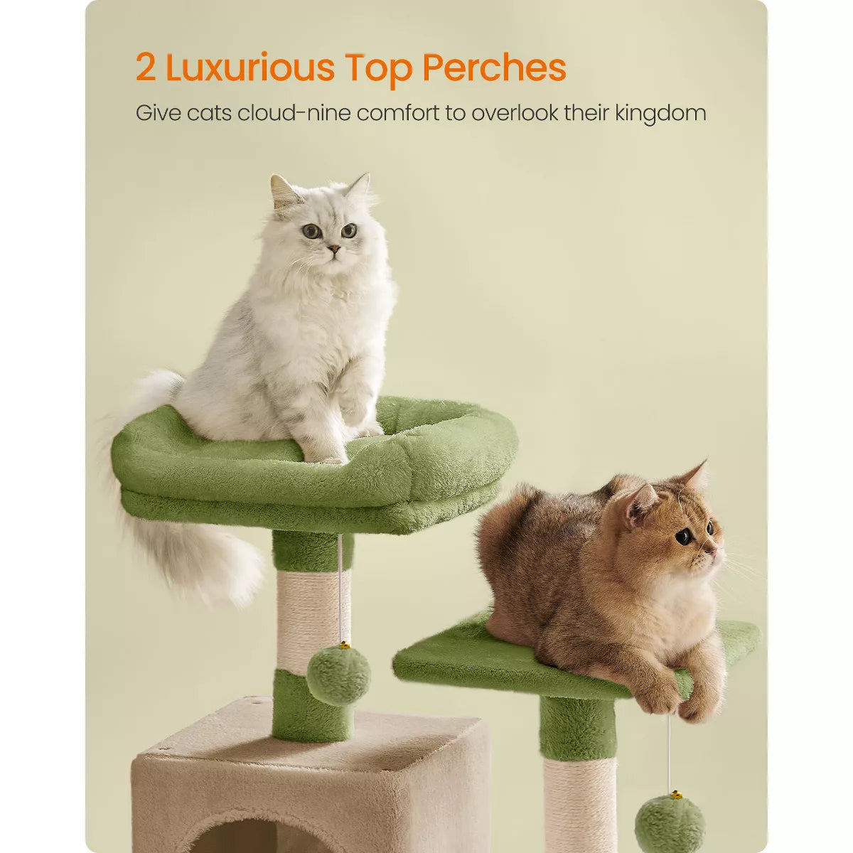 9.5-Inch Tall Cat Tower, Plush Multi-Level Condo with 5 Scratching Posts, 2 Perches