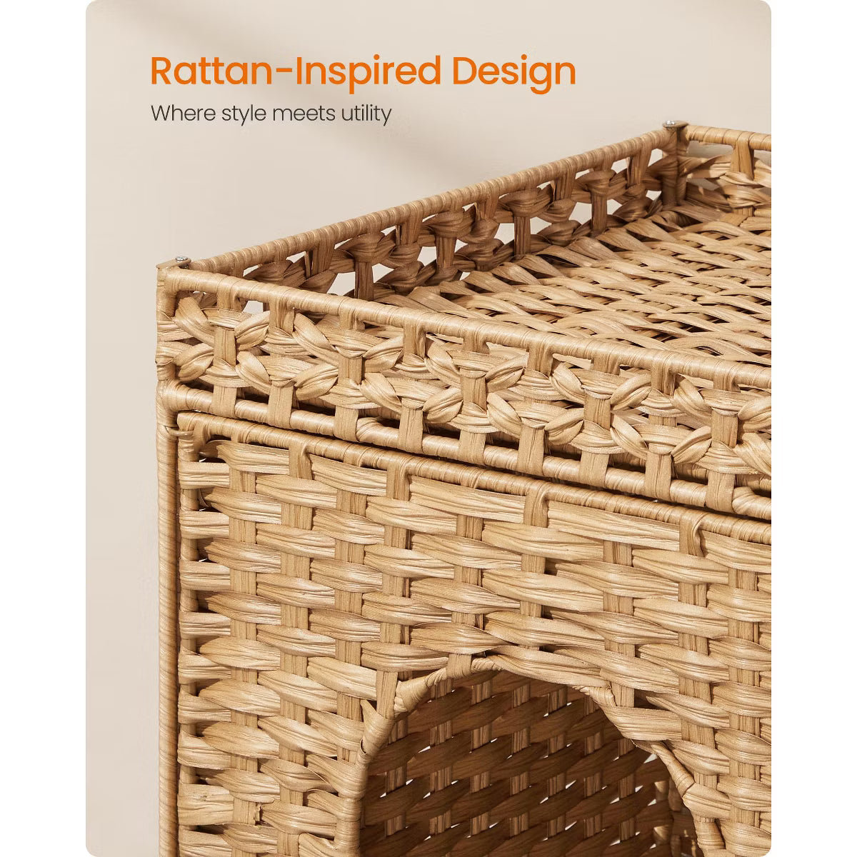 Cat Litter Box Enclosure, Handwoven Rattan Hidden Litter Box Furniture with Extra Mat