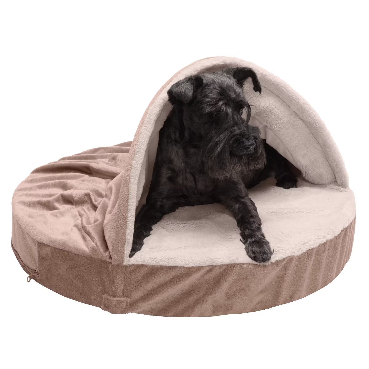 Wave Fur & Velvet Snuggery Gel Top Foam Dog Bed - 26", Brownstone