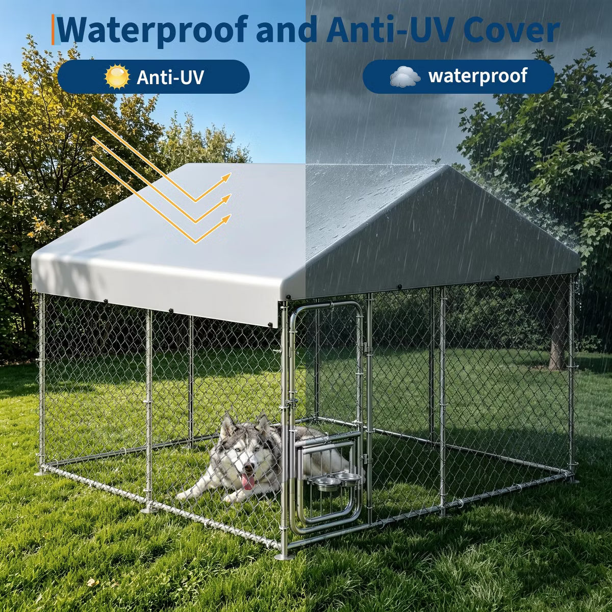 Outdoor Dog Kennel with Waterproof Cover & Lockable Door