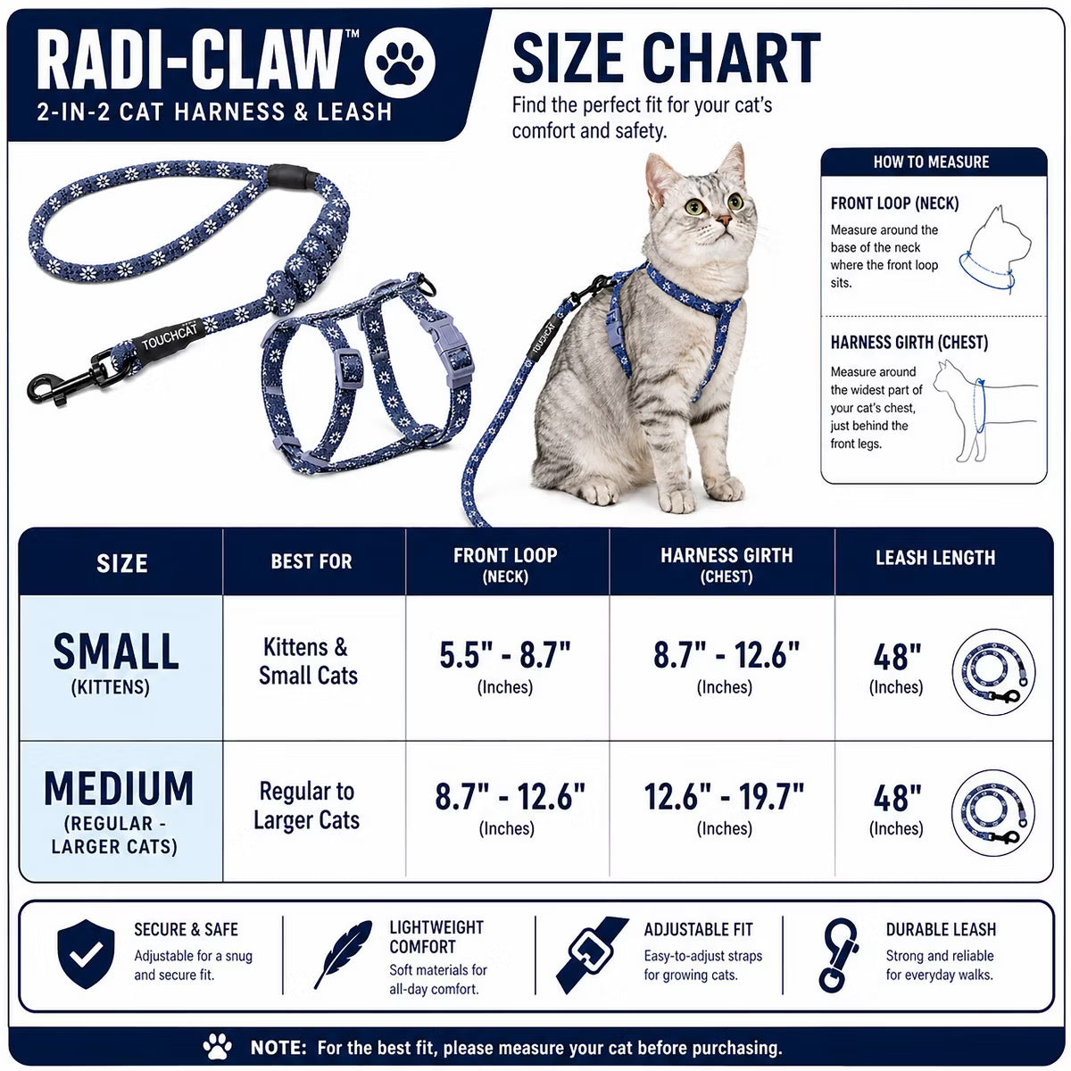 Claw Durable Cable Cat Harness Grey small