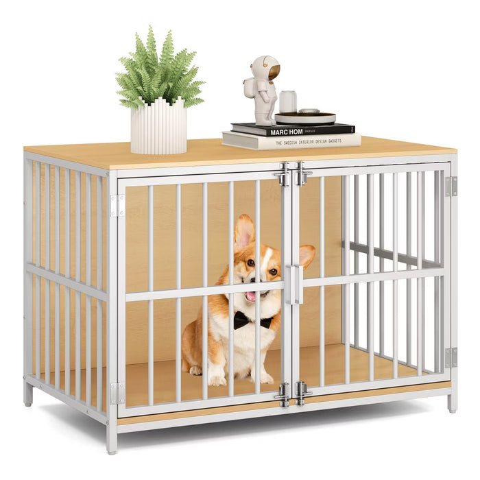 Heavy-duty Dog Crate Furniture with 2 Lockable Doors for Small Medium Breeds Natural