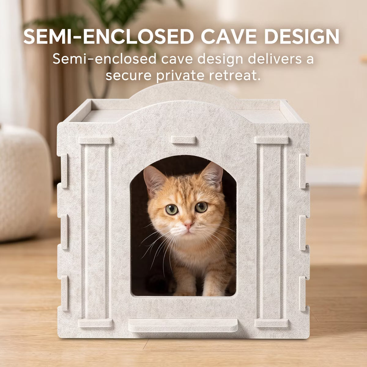 Foldable Felt Cat House Bed with Hanging Ball