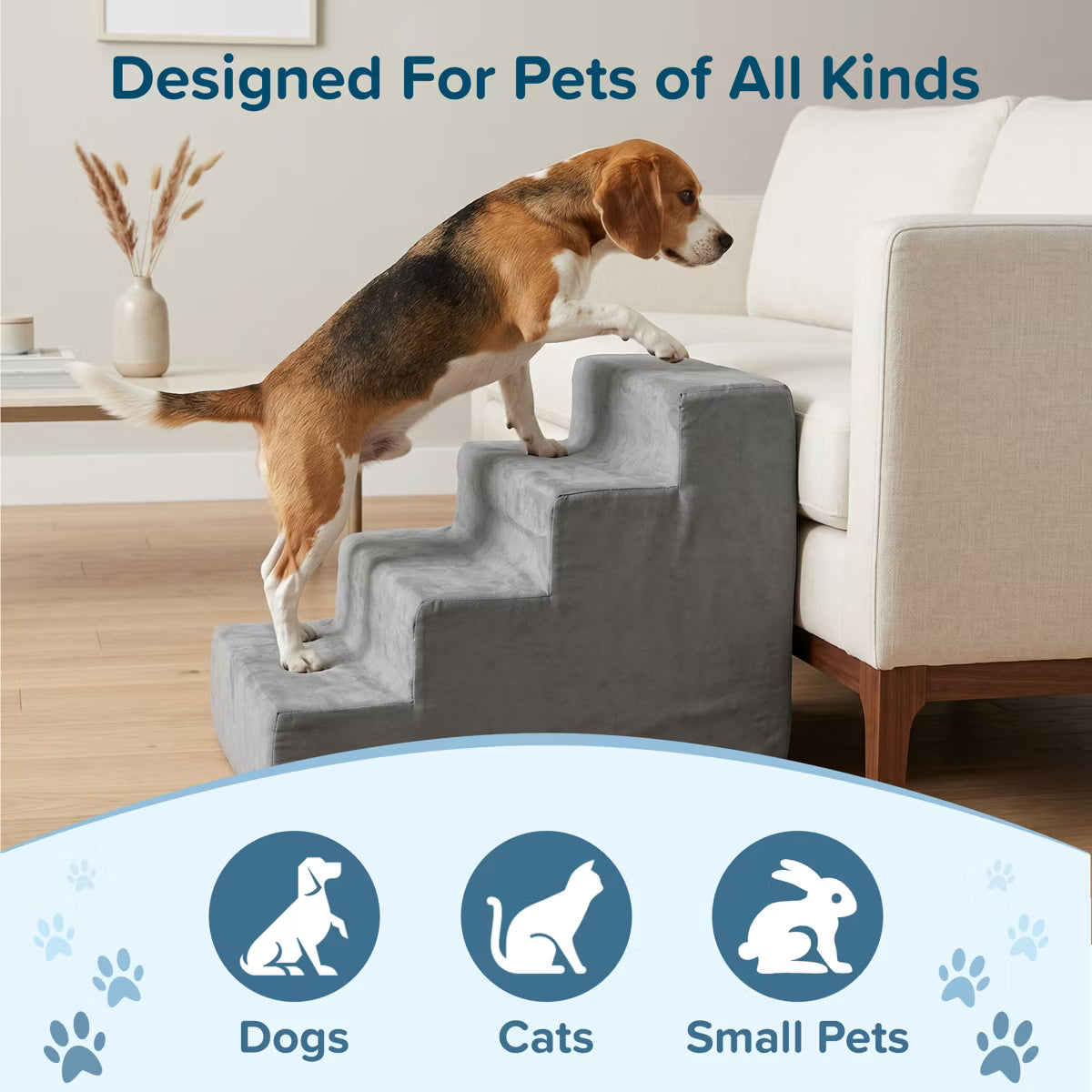 4-Step Stairs for Dogs and Cats - High-Density Foam