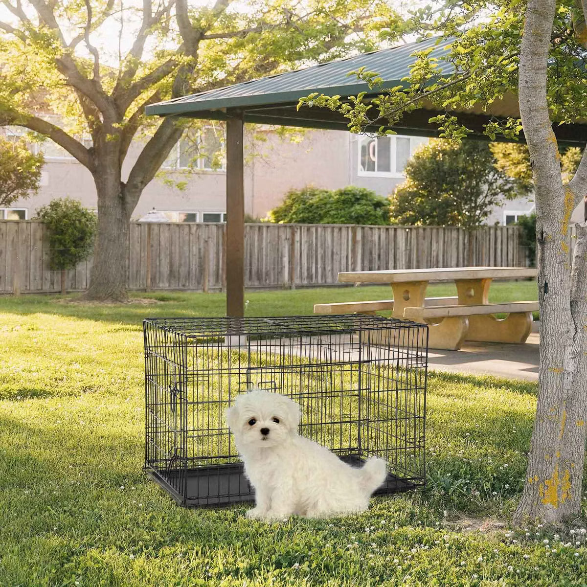 Dog Crate for Small Dogs 24 Inch Folding Metal WirePet Cage Double Door
