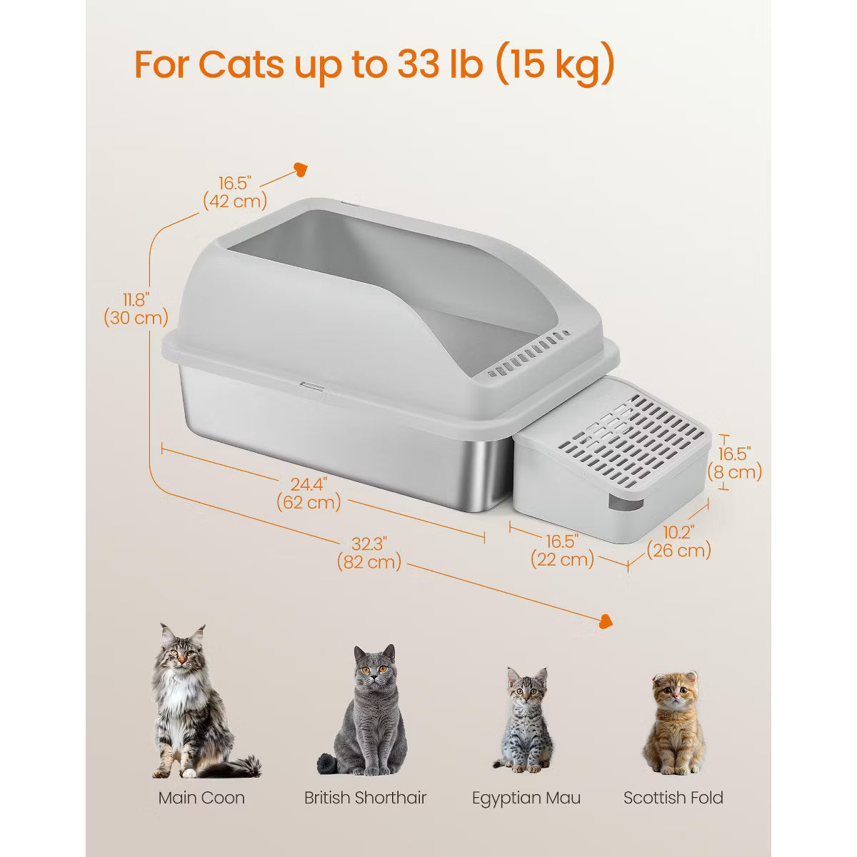 Stainless Steel Cat Litter Box with Open Top,