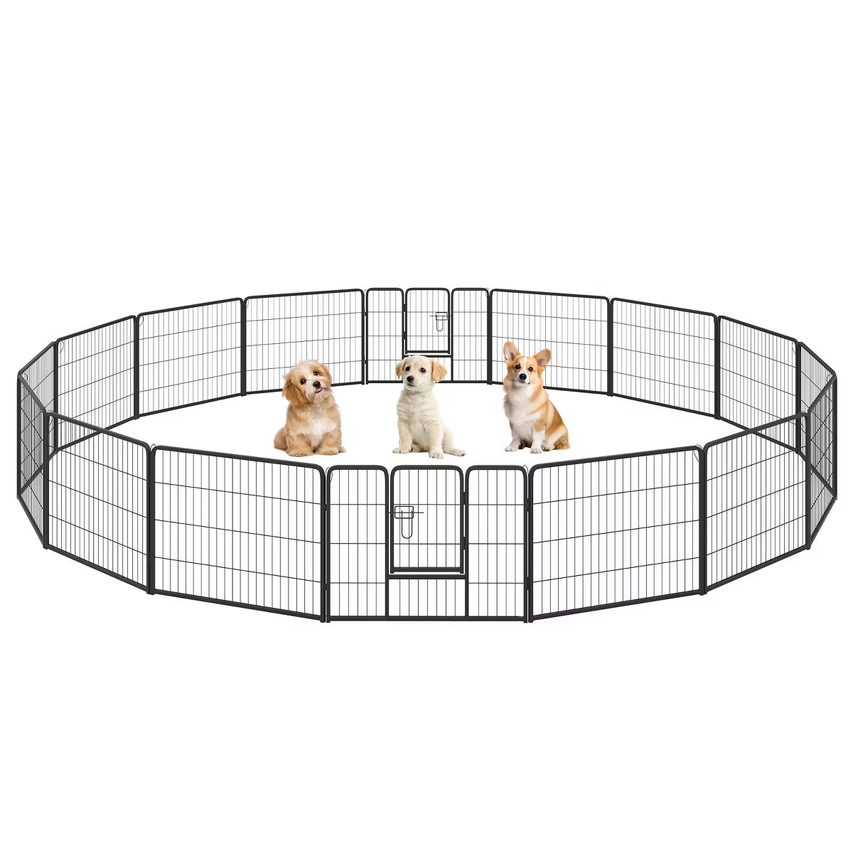 16 Panel 24" Height Pen Fence w/ Lock Indoor Outdoor Foldable Fencing Gate