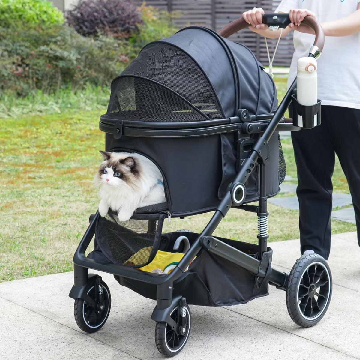 3-in-1 Folding Pet Stroller for Small to Medium Dogs and Cats up to 50 lbs with Storage Basket