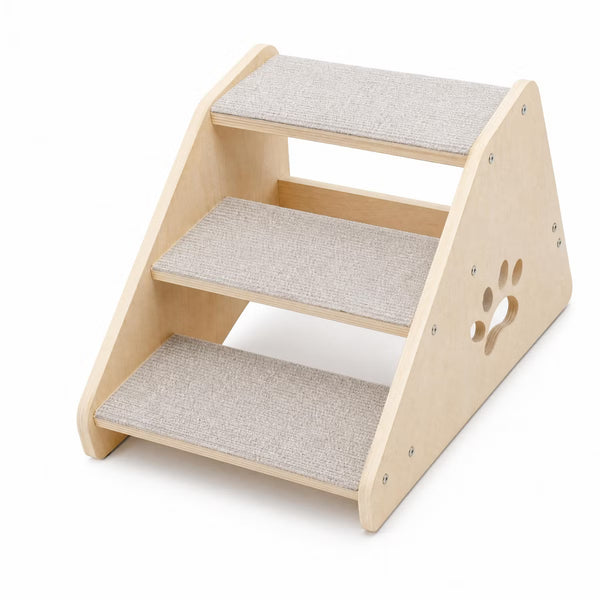 3-Step Wooden Pet Stairs for Small Dogs Cats NonSlip Steps Soft Fabric Cover – Ideal for Bed,