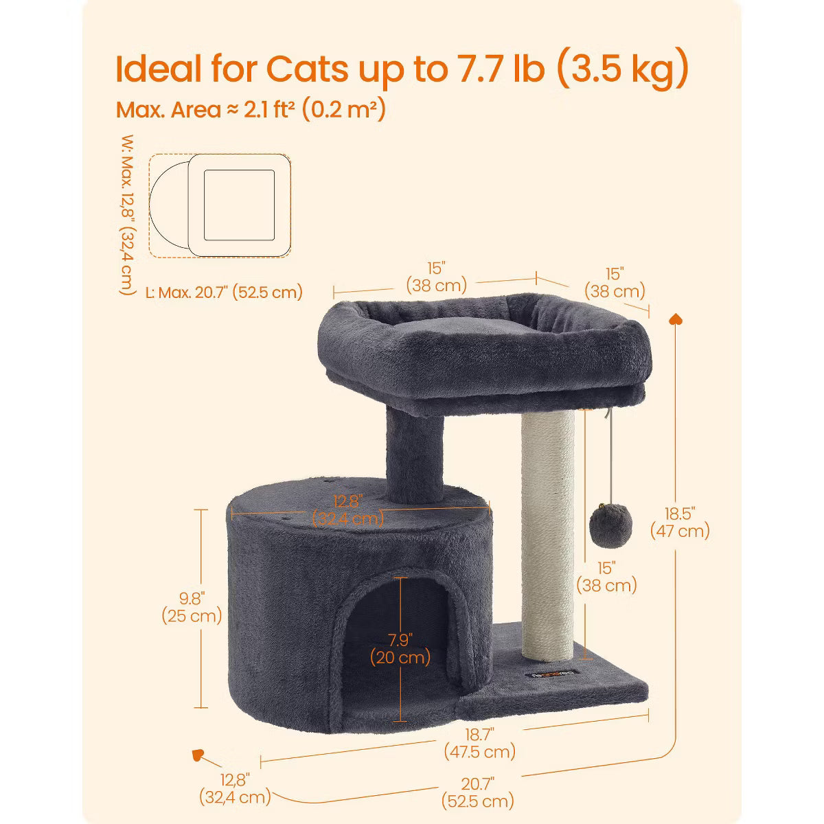 Cat Tree Tower with Sisal Scratching Post, Cat Condo with Padded Perch,