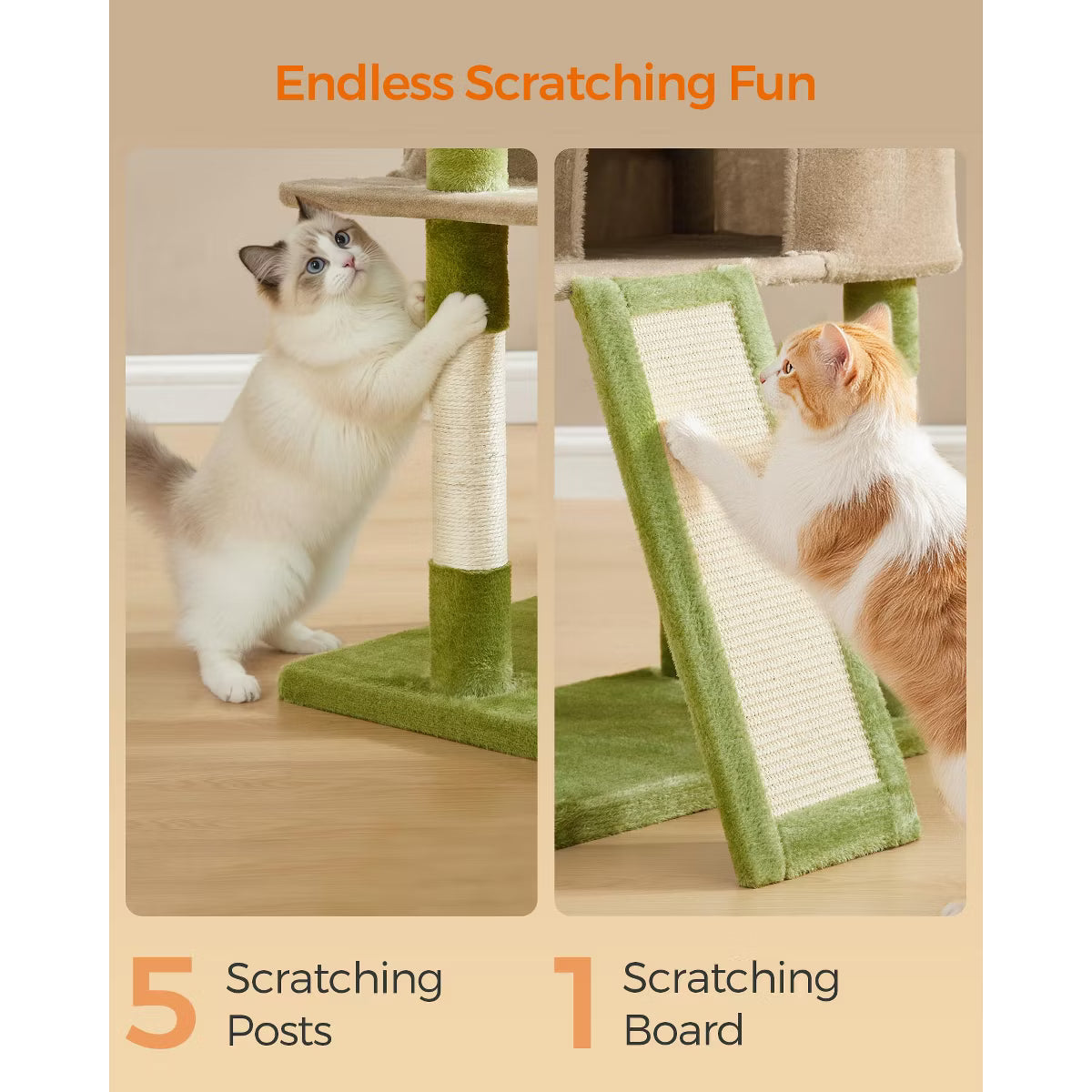 45.3-Inch Cat Tree Tower,  Grass Green & Brown