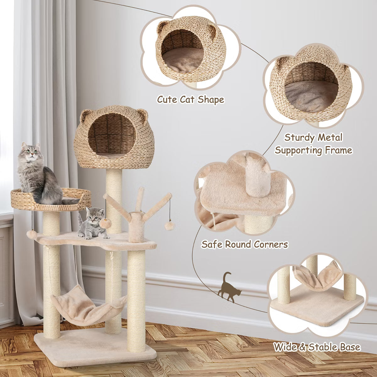48'' Tall Cat Tree Tower Multi-Level Play Activity Center withCondo Hammock Cushion