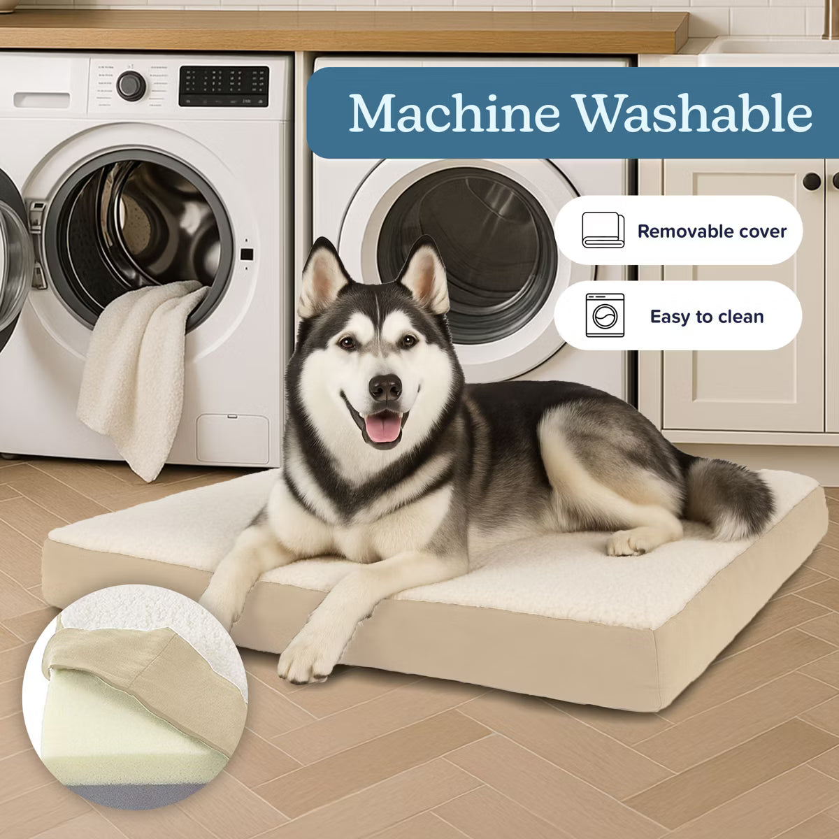 Pet Adobe 2-Layer 44x35 Orthopedic Dog Bed, Tan