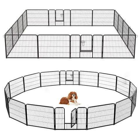 16 Panel Dog Playpen with Lock, 24 in Foldable Fence