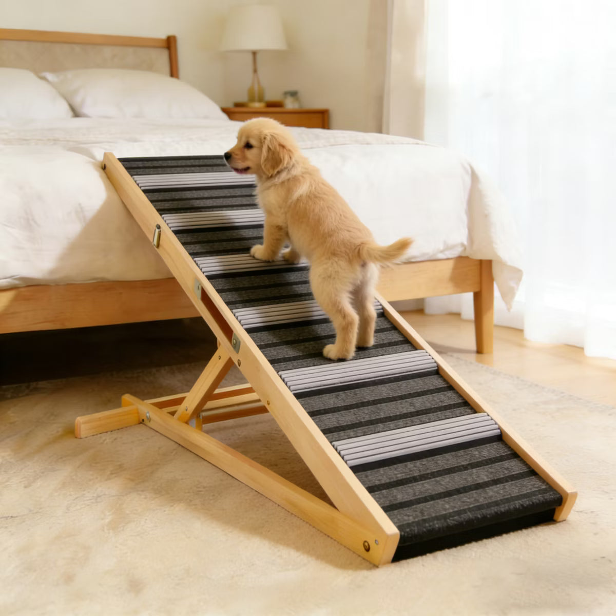 Arden 6 Adjustable Height Wood Dog Ramp with Non-Slip Pad,