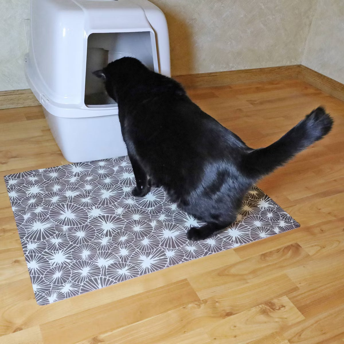 Cat Litter Trapping Mat  Flowers Gray