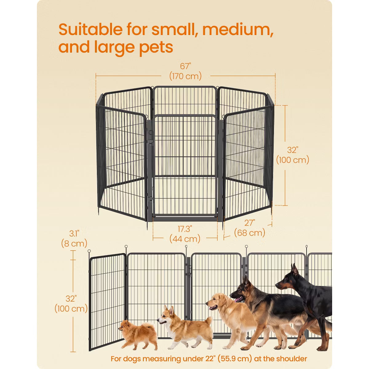 8 Panels, 54.3 x 54.3 x 39.4 inch Rust-Resistant with Door,