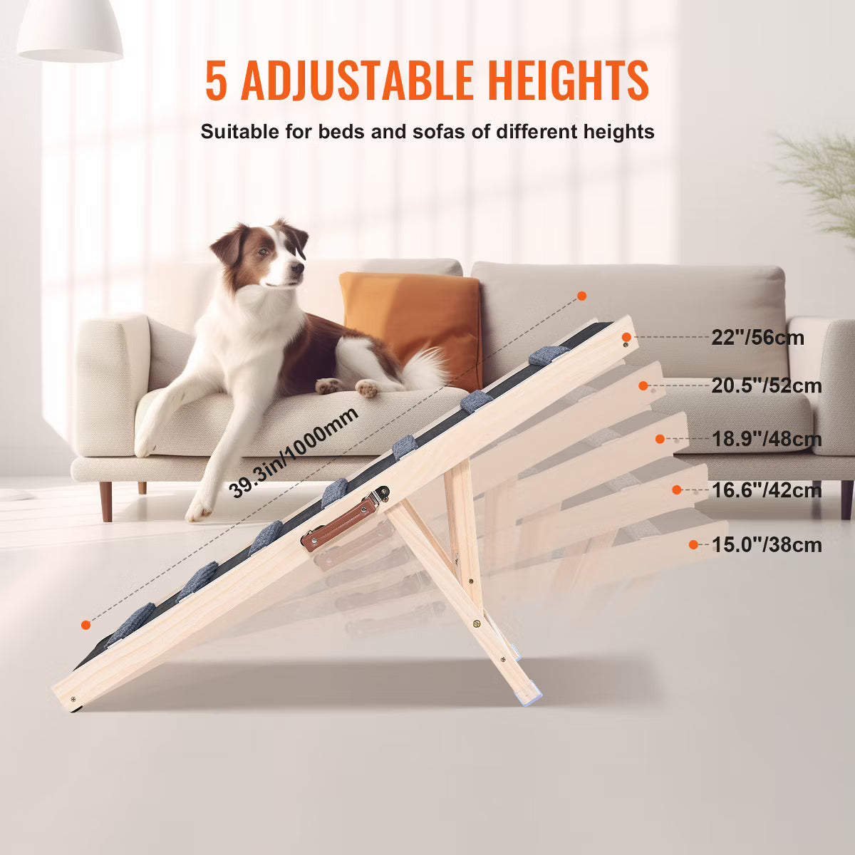 Folding Pet Ramp for Bed, Adjustable Dog Ramp for Small, Large