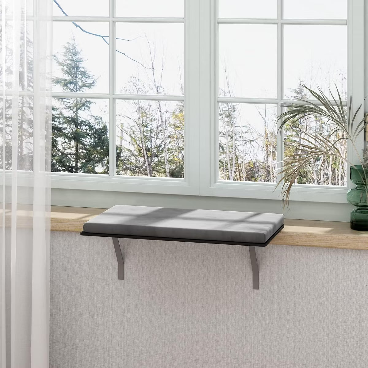 Cat Window Perch with Cushion Bed Cover Metal Frame Large Gray
