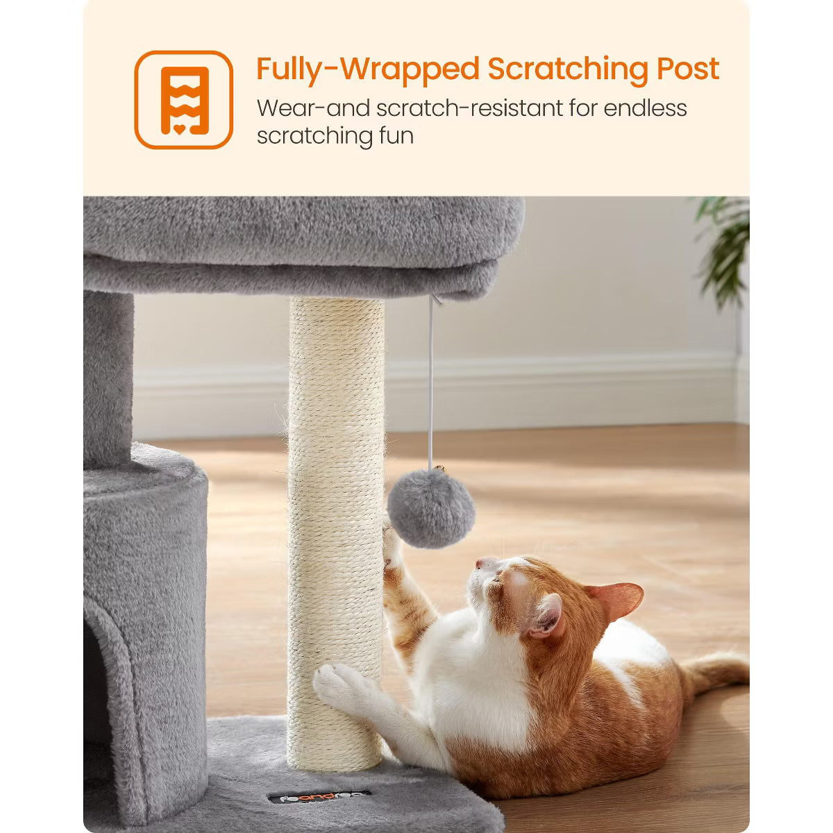 Cat Tree Tower with Sisal Scratching Post, Cat Condo with Padded Perch,