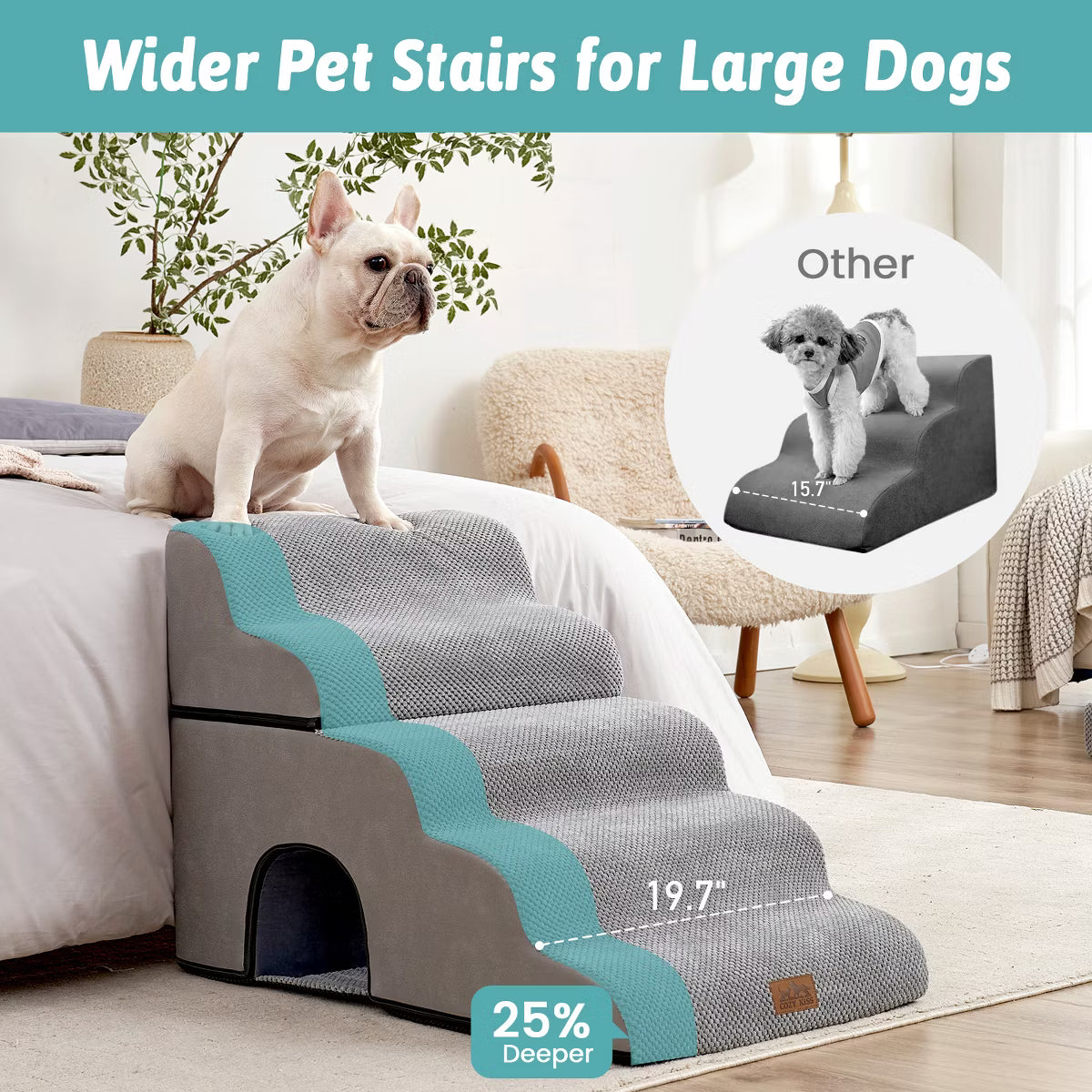 Wide Dog Stairs with Tunnel / 5-Step Foam Pet Ramp