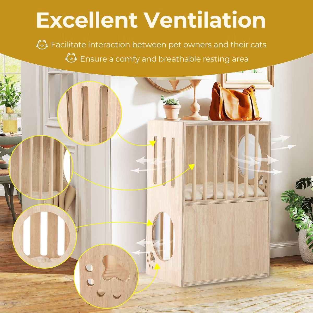 Luxury Wood Cat House Kitten Cage Condo