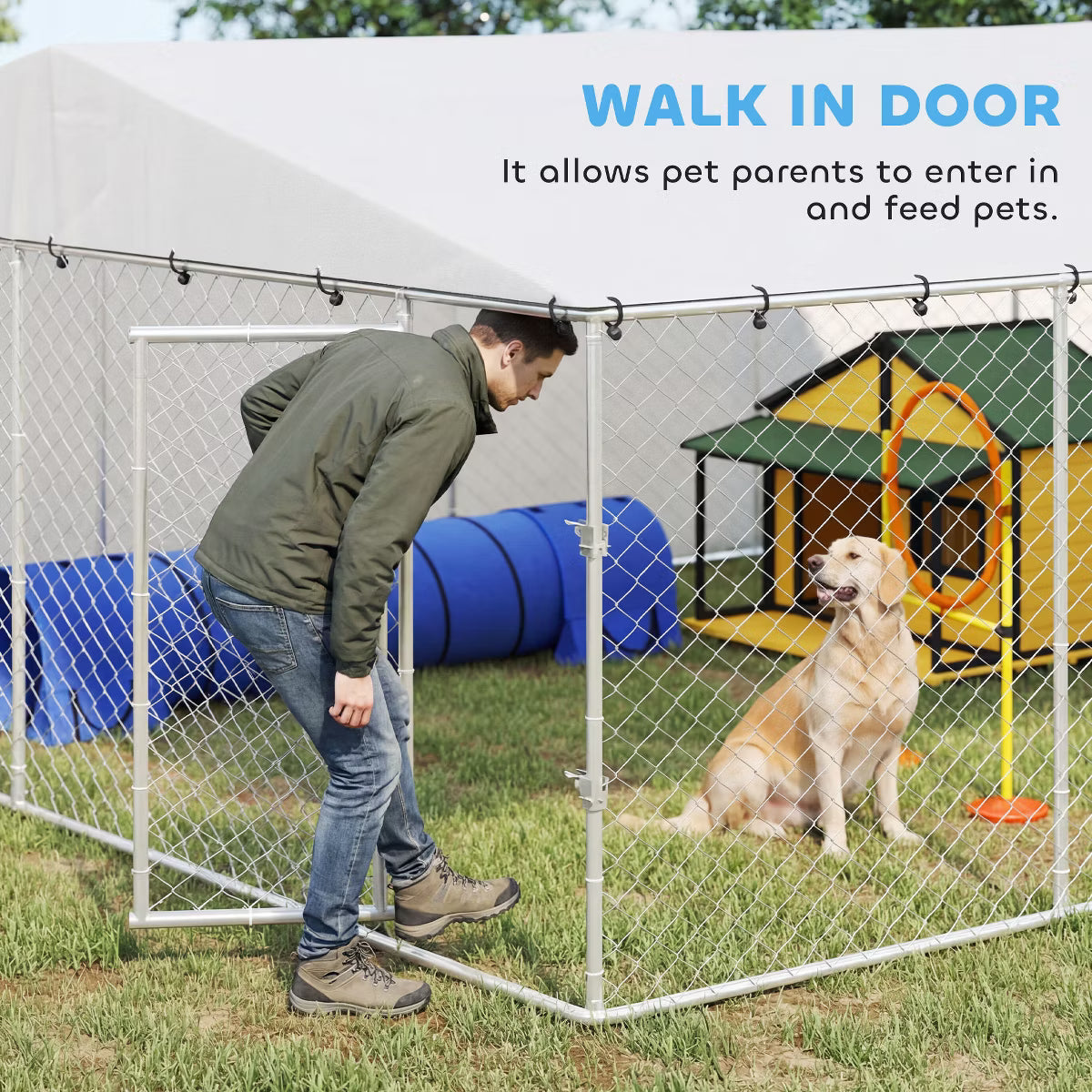 Outdoor Dog Kennel, Heavy Duty Dog Run with Waterproof Cover