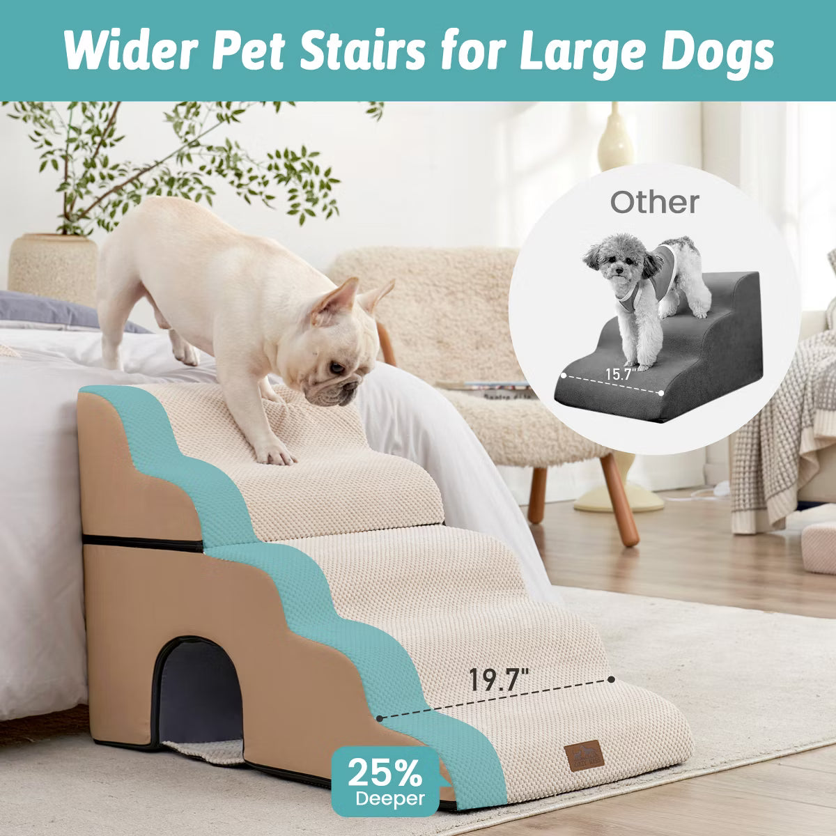 Wide Dog Stairs with Tunnel / 5-Step Foam Pet Ramp