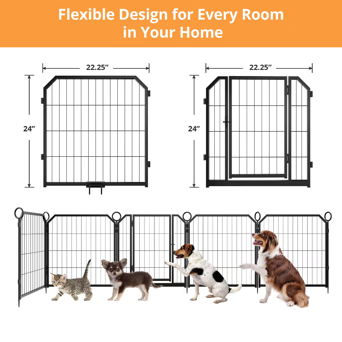 16 Panel Metal Dog Playpen – Portable Exercise Pen with Gate
