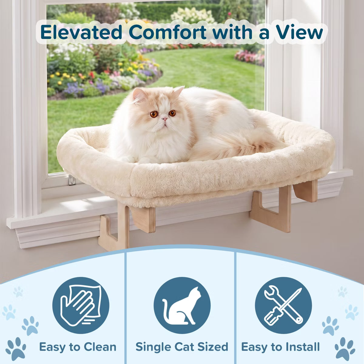 Cat Window Perch with Bolster  Cream