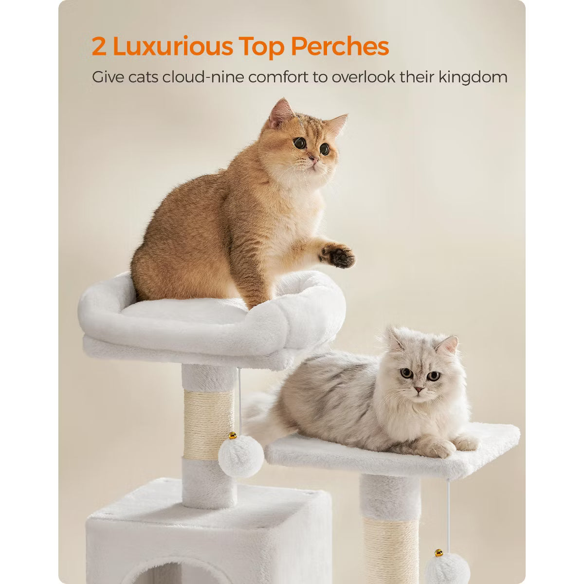 9.5-Inch Tall Cat Tower, Plush Multi-Level Condo with 5 Scratching Posts, 2 Perches