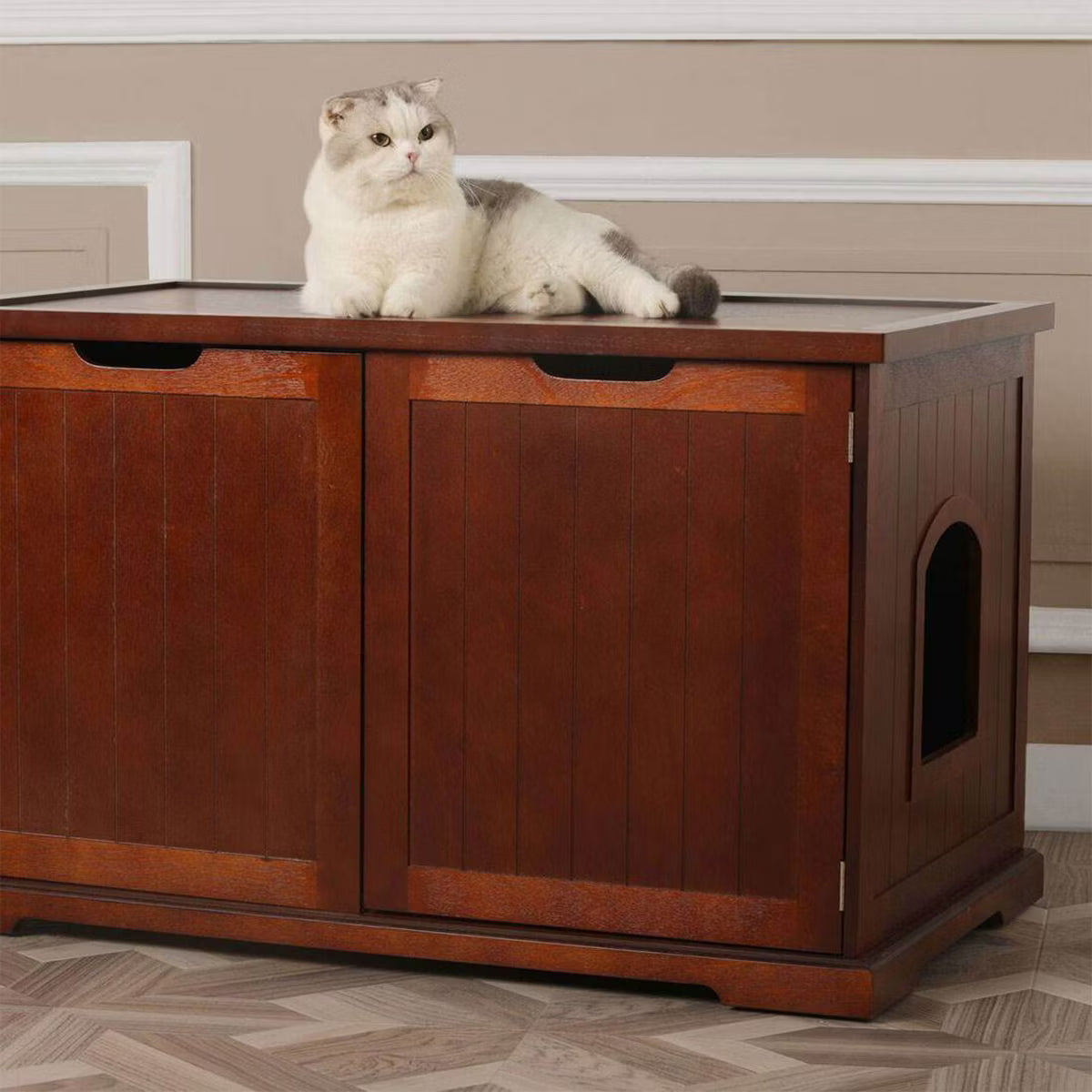 Pet Cat Washroom Bench with Removable Partition Wa