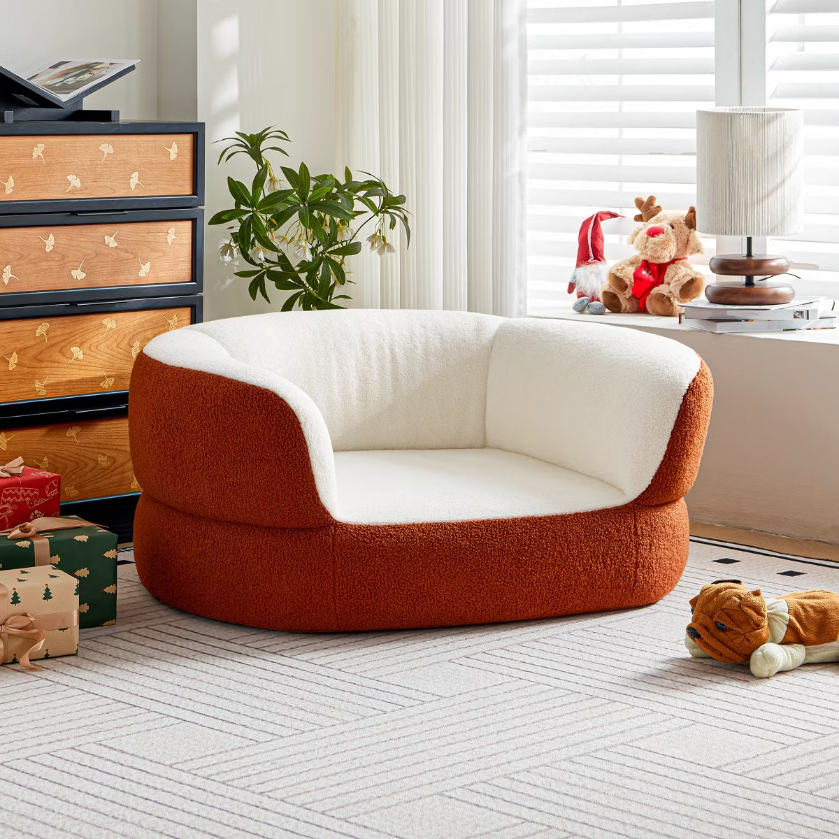 Orange Round Dog Sofa Bed No Assembly Required,