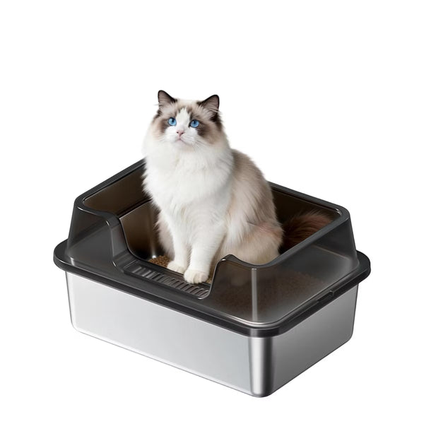 Jumbo Stainless Steel Cat Litter Box - High-Sided & Non-Stick,