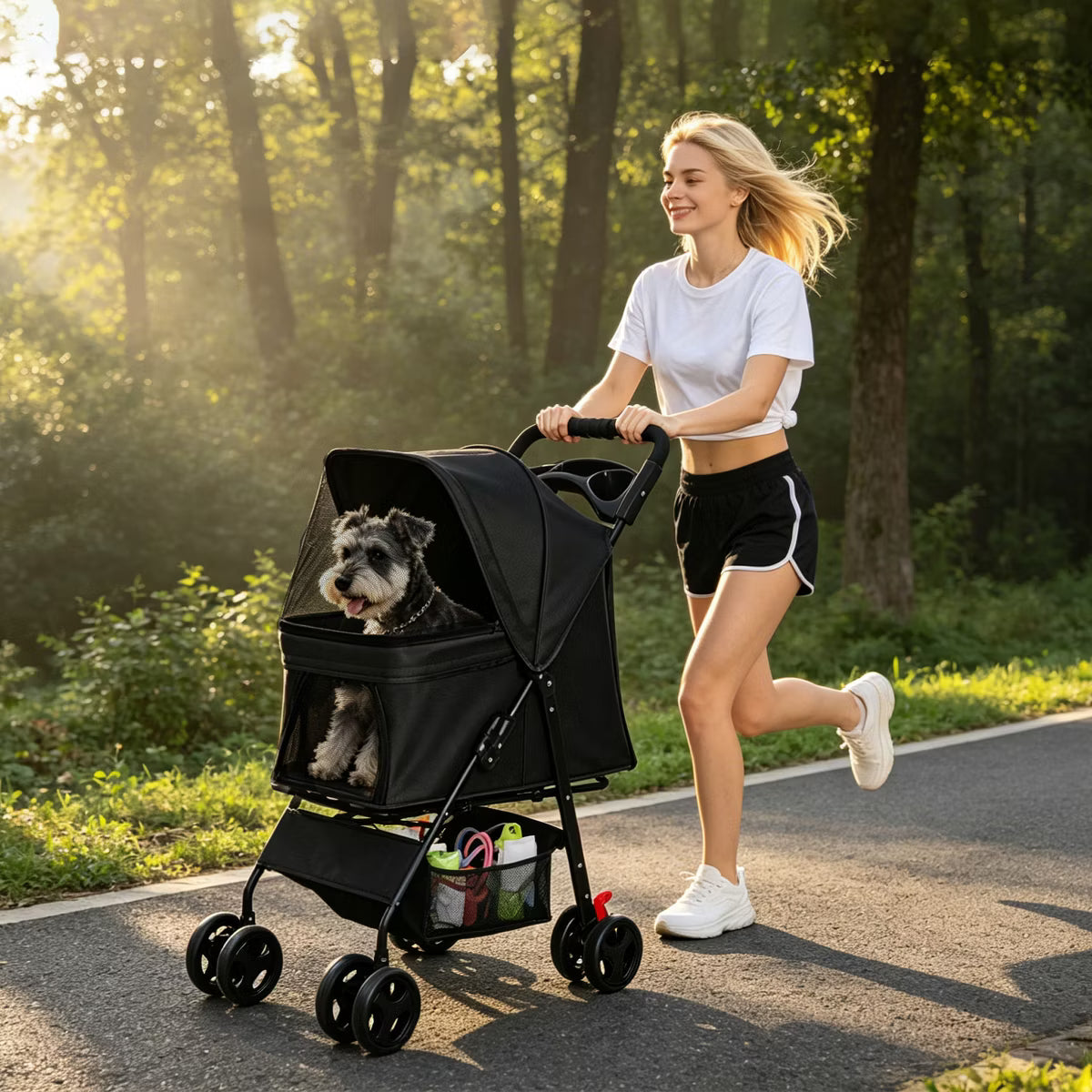 Pet Stroller for Small Dogs and Cats Under 28 lbs,
