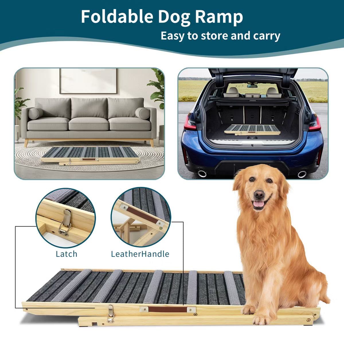 Arden 6 Adjustable Height Wood Dog Ramp with Non-Slip Pad,