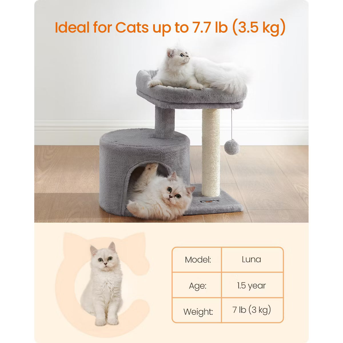 Cat Tree Tower with Sisal Scratching Post, Cat Condo with Padded Perch,