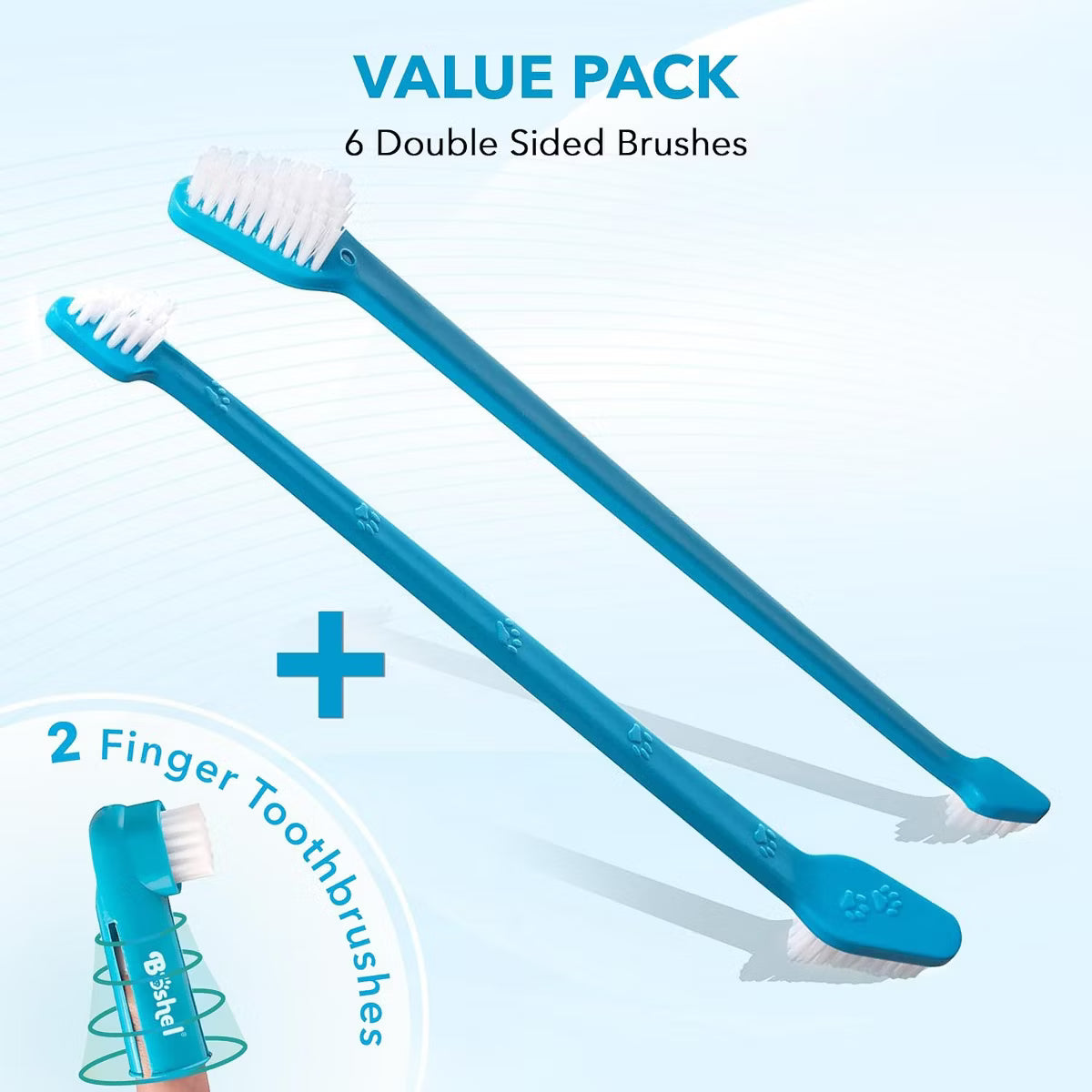 6 Dual-Headed Dog Tooth Brush + 2 Pet Finger Toothbrush for Small and Large Breeds, 8 Pack