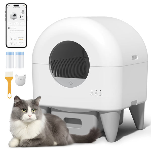 95L Self Cleaning Automatic Cat Litter Box, White.